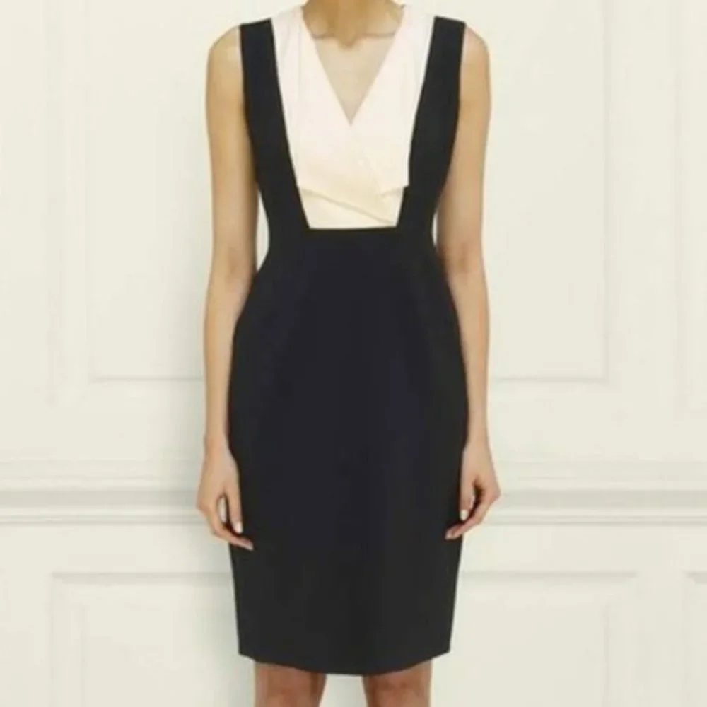 L.K. BENNETT Black Ribbon Tuxedo Dress Sz M - Picture 2 of 10
